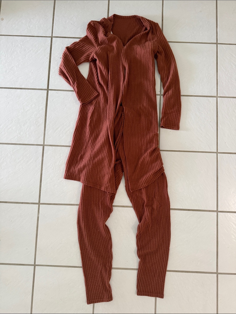 Cozy Ribbed Cardigan & Pant Set - Burnt Clay